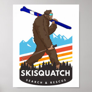Poster Pé Grande Engraçado Esquiando Skisquatch Busca e R