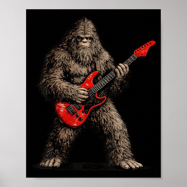 Poster Pé grande engraçado tocando guitarra rock and roll (Frente)