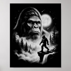 Poster Pé Grande Sasquatch Vintage Uivando na Floresta da