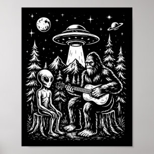 Poster Pé-grande tocando guitarra com alienígena e óvni