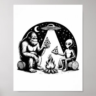 Poster Pé Grande Ufo Alien Pizza Acampamento Fogueira Cam