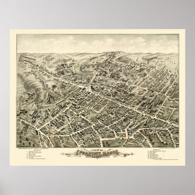 Póster Peabody, Mapa Panorâmico MÃE - 1877 (Frente)