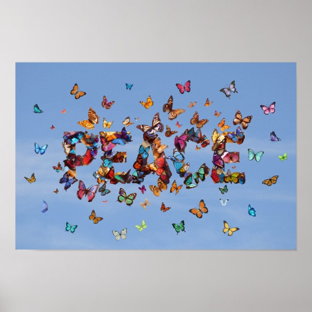 Poster PEACE Blue Sky Butterflies | Motivational Hope Art (Frente)