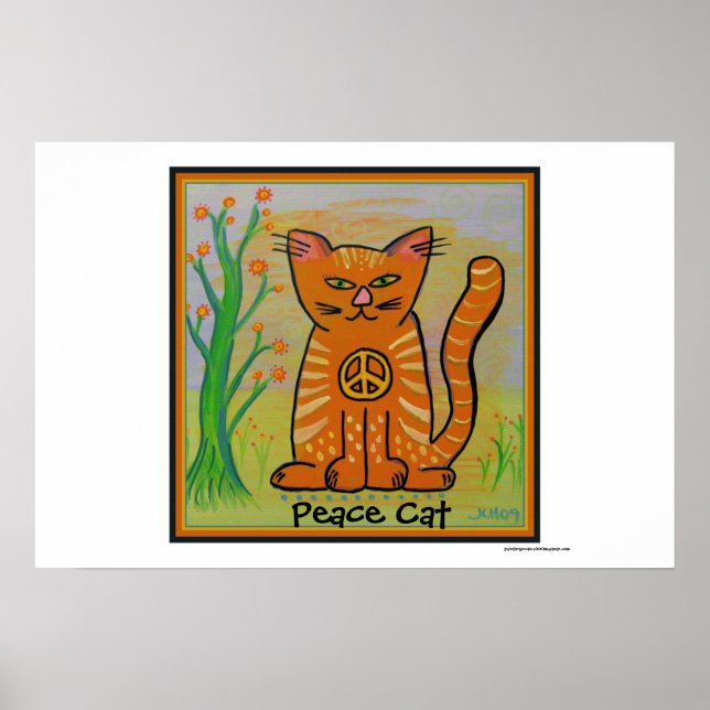 Poster Peace Cat com Flores (Frente)
