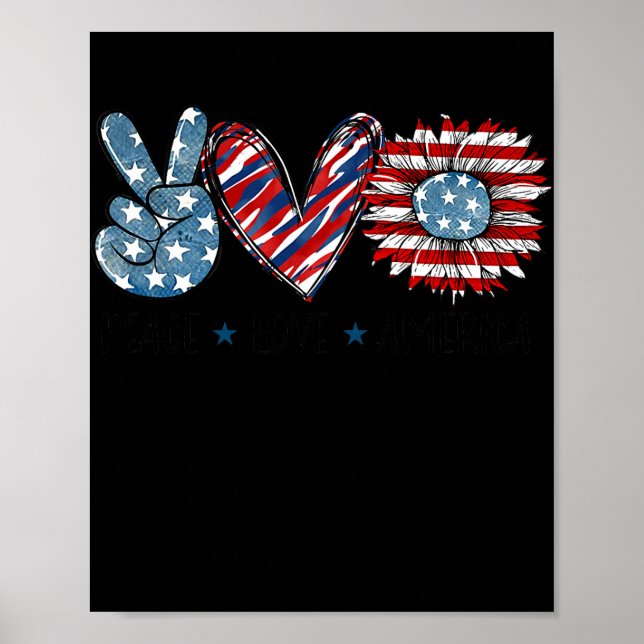 Poster Peace Love America Sunflower USA Flag Patriótico (Frente)