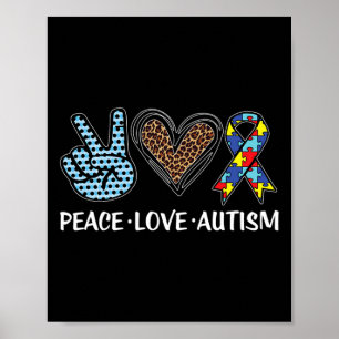 Poster Peace Love Autism Quebra-cabeça Pizes Ribbon Autis