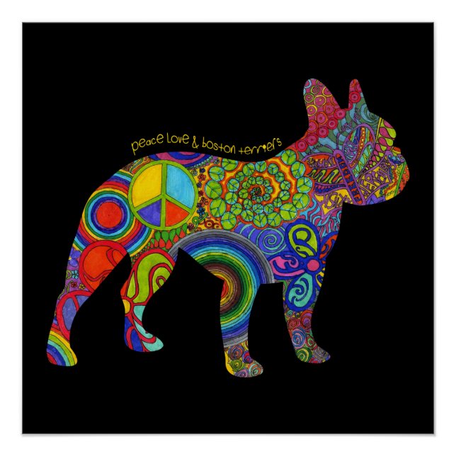 Póster "Peace Love & Boston Terriers", Pop, Poster (Frente)