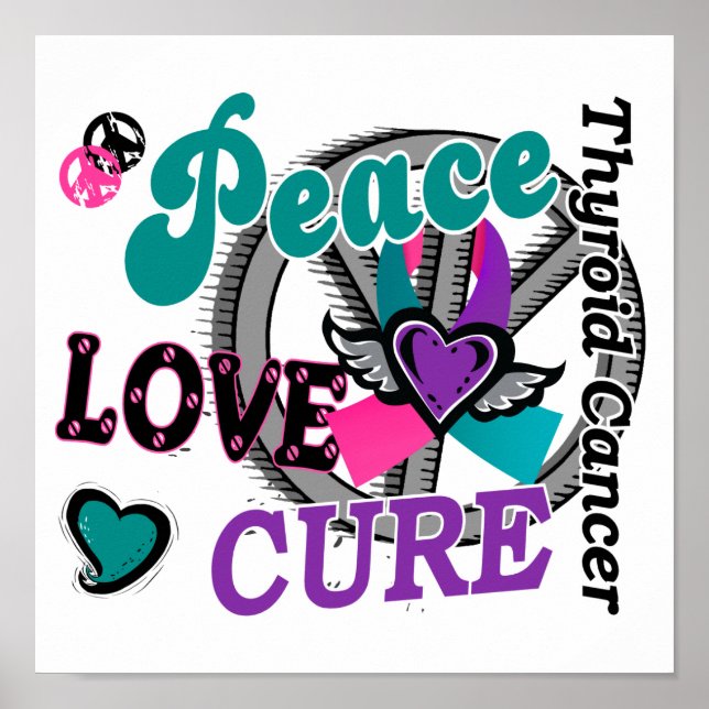 Poster Peace Love Cure 2 Cancer da Tiroide (Frente)