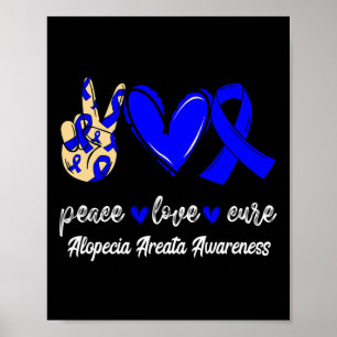 Poster Peace Love Cure Alopecia Areata Blue Ribbon Awaren