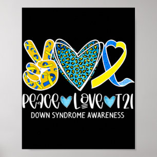 Poster Peace Love Cure Blue & Yellow Ribbon Down Syndrome