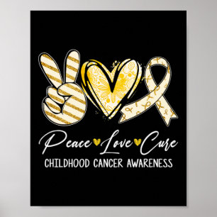 Poster Peace Love Cure Dourada Ribbon Chilhood Cancer Awa