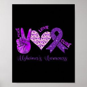 Poster Peace Love Cure Purple Ribbon Alzheimer's Awarenes
