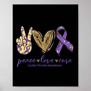 Poster Peace Love Cure Purple Ribbon Fibrose Cística Roxa