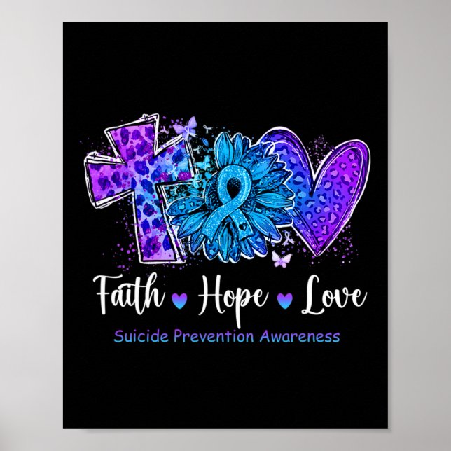 Poster Peace Love Cure Teal E Suicídio De Girassol Roxo (Frente)