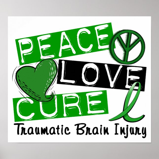 Póster Peace Love Cure Traumatismal cerebral TBI (Frente)