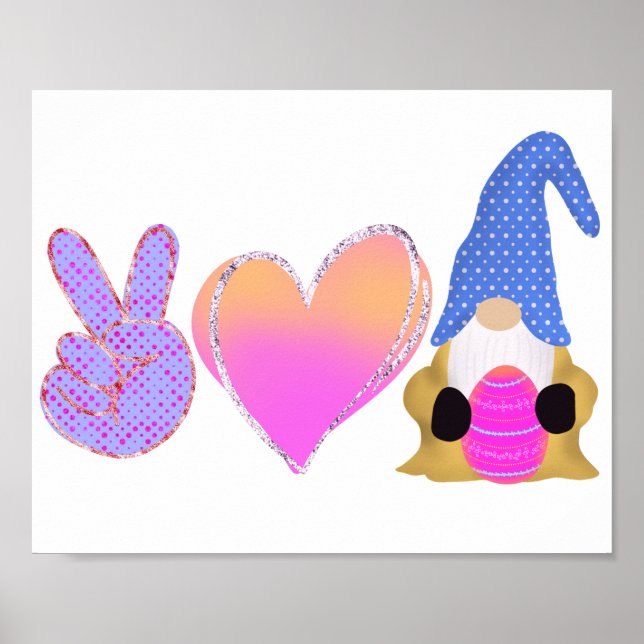 Poster Peace Love Gnomo | Sublimação do Pastel de Páscoa  (Frente)