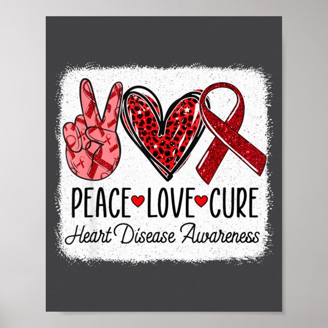 Poster Peace Love Heart Disease Awareness Chd Suprt Wear  (Frente)