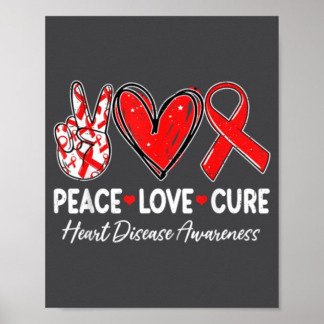 Poster Peace Love Heart Health Heart Disease Awareness Ch (Frente)