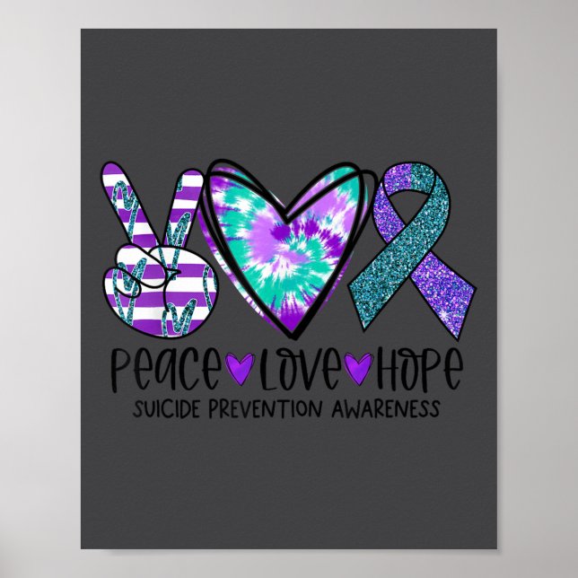 Poster Peace Love Hope Suicide Prevention Awareness Tie-d (Frente)