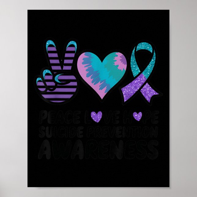 Poster Peace Love Hope Suicide Prevention Tie Dye Awarene (Frente)