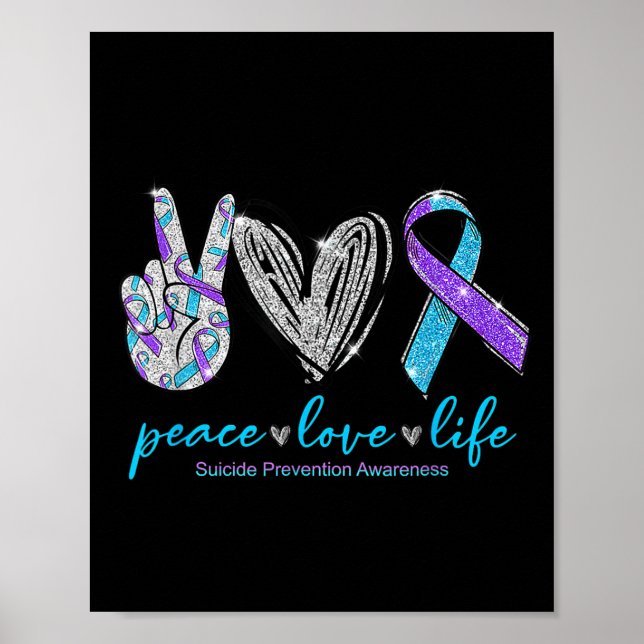 Poster Peace Love Life Suicide Prevention Awareness Heart (Frente)
