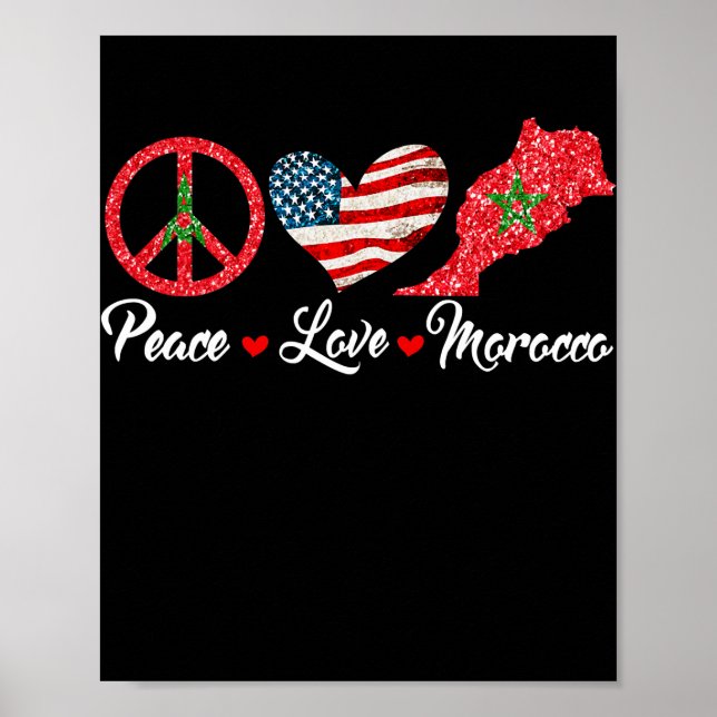 Poster Peace Love Morocco American Flag Men Women Kid (Frente)