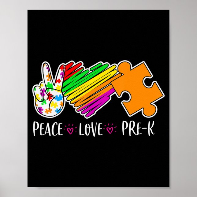 Poster Peace Love Pre-K Autism Awareness - 100 days smart (Frente)
