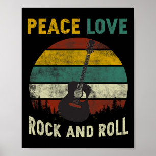 Poster Peace Love Rock &amp; Roll Guitar Player Guitarris