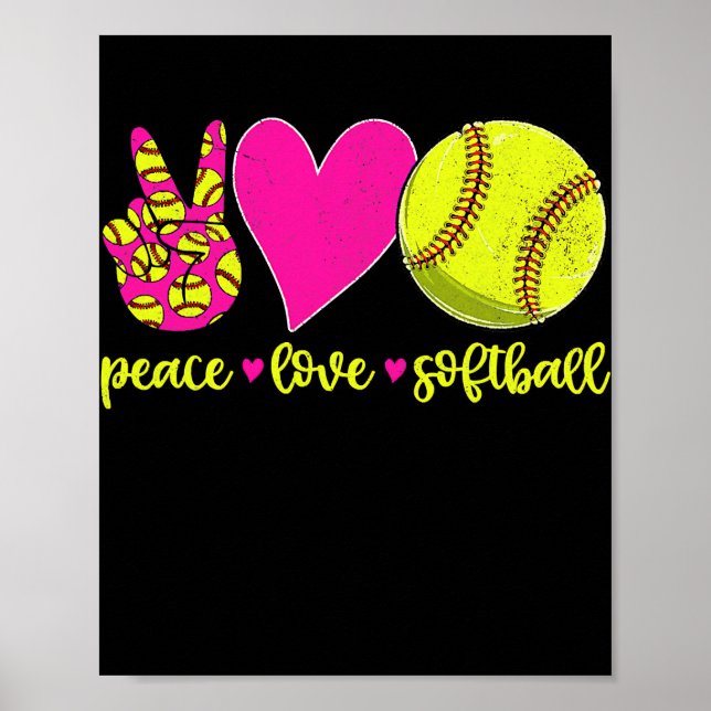 Poster Peace Love Sofball Mãe Men Women (Frente)
