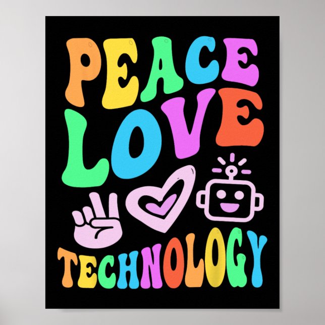 Poster Peace Love Technology Retro Computer Teacher Vibes (Frente)