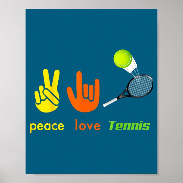 Poster Peace Love Tennis Funny Tennis Lovers Hand Sign De (Frente)