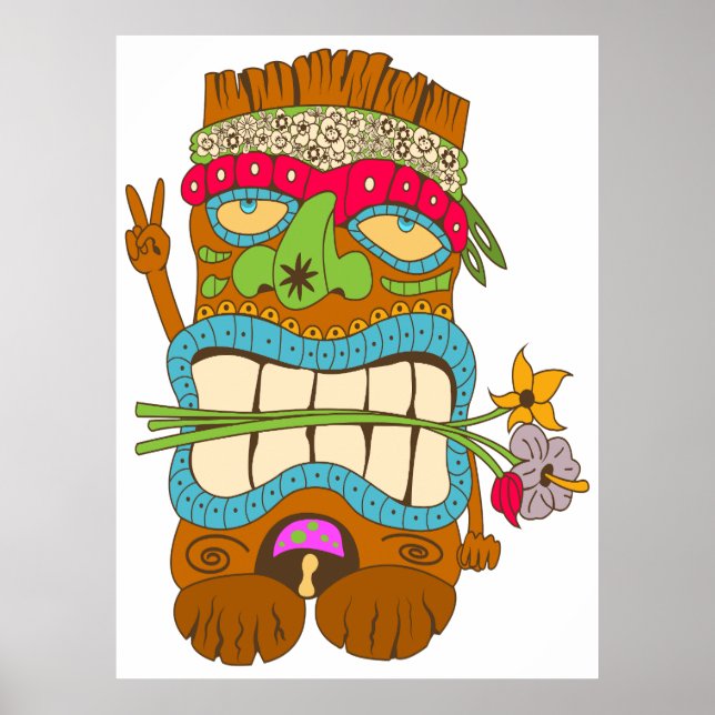 Poster Peace Lover, Floral Crazy Tiki Hippie (Frente)
