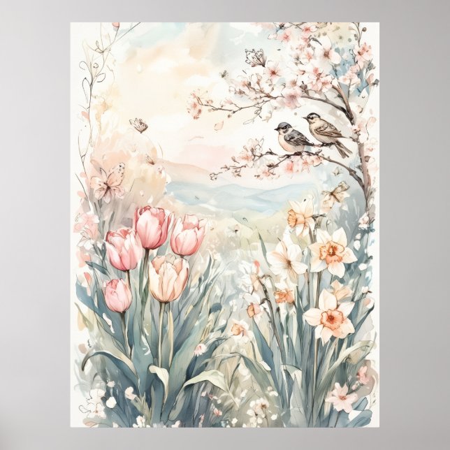Poster peaceful spring digital wall art for home decor (Frente)