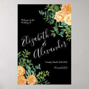 Poster Peach Black Floral Wedding Elegante