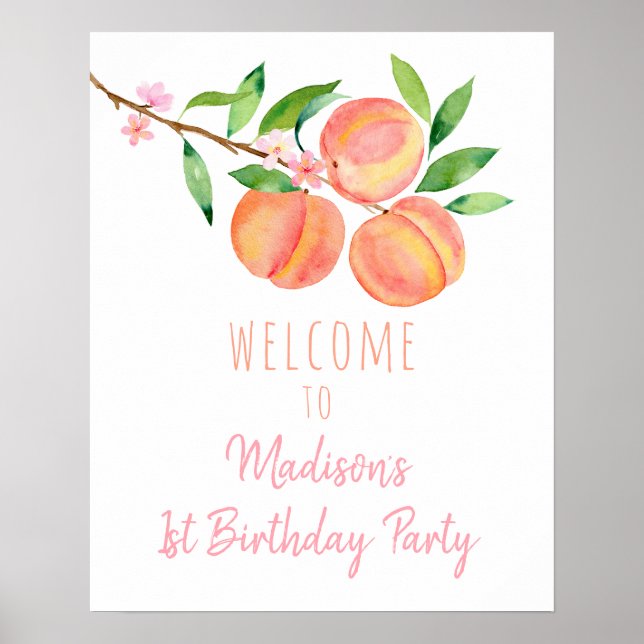 Poster Peach Blossom One Sweet Peach Birthday Bem-vindo (Frente)