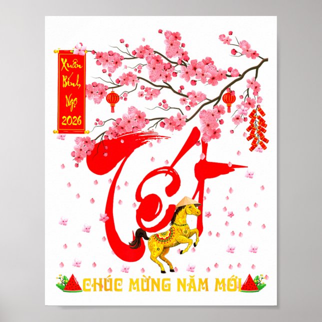Poster Peach Blossom Vietnamese Lunar New Year Horse 2026 (Frente)