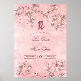 Poster Peach Blossoms Dupla Felicidade Casamento Chinês