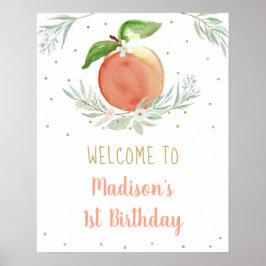 Poster Peach Dourado Floral Birthday Bem-vindo