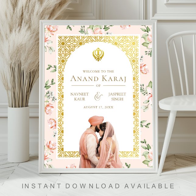 Poster Peach Floral Anand Karaj Sikh Sinal de Boas-vindas (Criador carregado)
