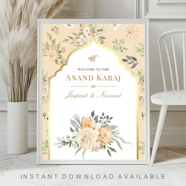 Poster Peach Floral Anand Karaj Sikh Sinal de Boas-vindas (Criador carregado)