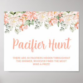 Poster Peach Floral Pacifier Hunt Sinal de Jogo de Chá de