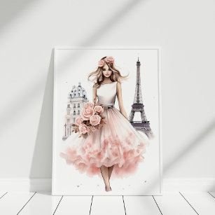 Poster Peach Floral Paris Fashion Portrait