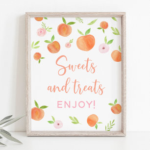 Poster Peach Floral Sweet Treats Sinal de Aniversário