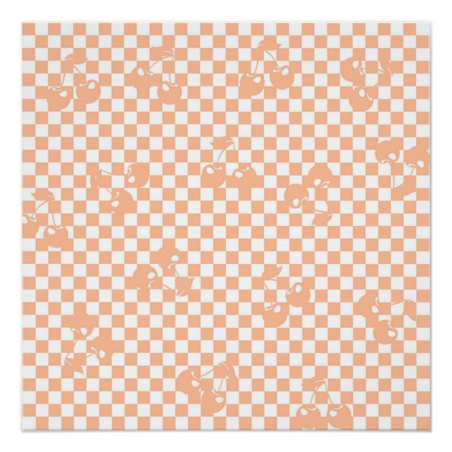 Póster Peach Fuzz Cherry Gingham Patterno (Frente)