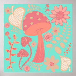 Poster Peach Fuzz Cor do ano dos cogumelos floral