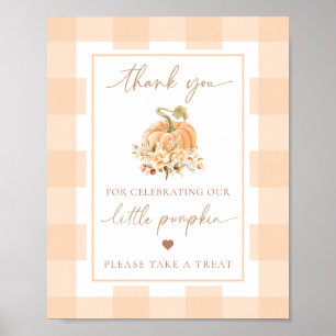 Poster Peach Gingham Um Pequeno Chá de fraldas De Abóbora