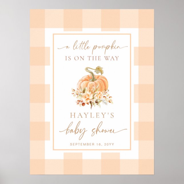 Poster Peach Gingham Um Pequeno Chá de fraldas De Abóbora (Frente)