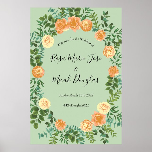 Poster Peach Green Wedding Primavera Pastel Floral (Frente)