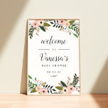 Poster Peach Meadow Bridal ou Chá de fraldas Bem-vindo<br><div class="desc">Bem-vindos convidados ao seu chá de panela ou chá de fraldas com o nosso poster Peach Meadow, apresentando cor de pêssego delicada e flores cor-de-rosa pinceladas e folhagem botânica verde, com "bem-vindos ao chá de panela" e a data do evento em uma mistura chic de serif clássica e letras de...</div>