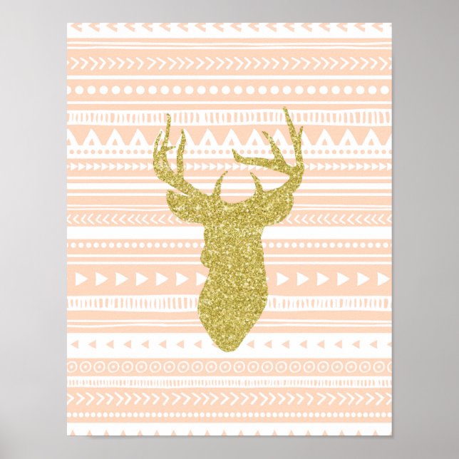 Póster Peach Nursery Decor Deer Tribal (Frente)